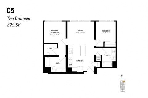 Floor plan for 2 beds, 2 baths, 916 sqft